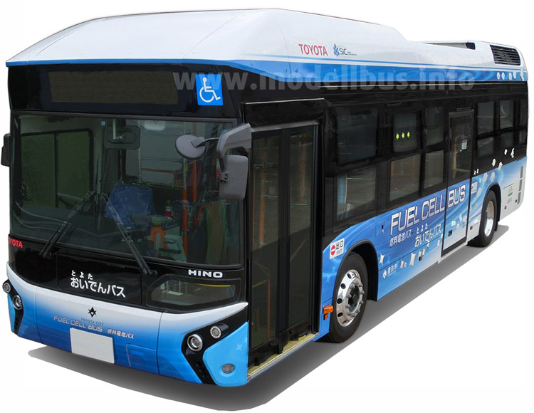 Fast elf Meter lang und mit zwei Brennstoffzellen-Stacks an Bord: Der Brennstoffzellen-Bus von Toyota.
