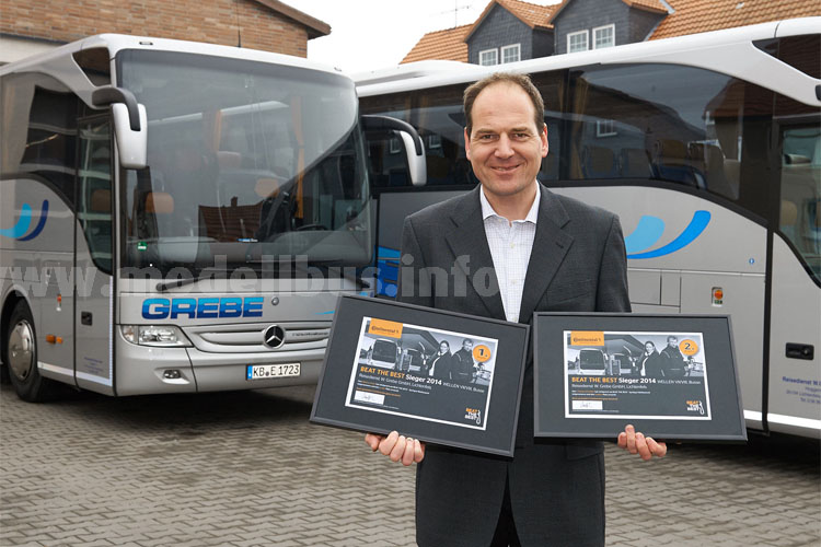 Strahlender Gewinner des ersten und zweiten Platzes im Beat-the-Best-Wettbewerb Busreifen: Markus Grebe, Geschäftsführer der Reisedienst W. Grebe GmbH