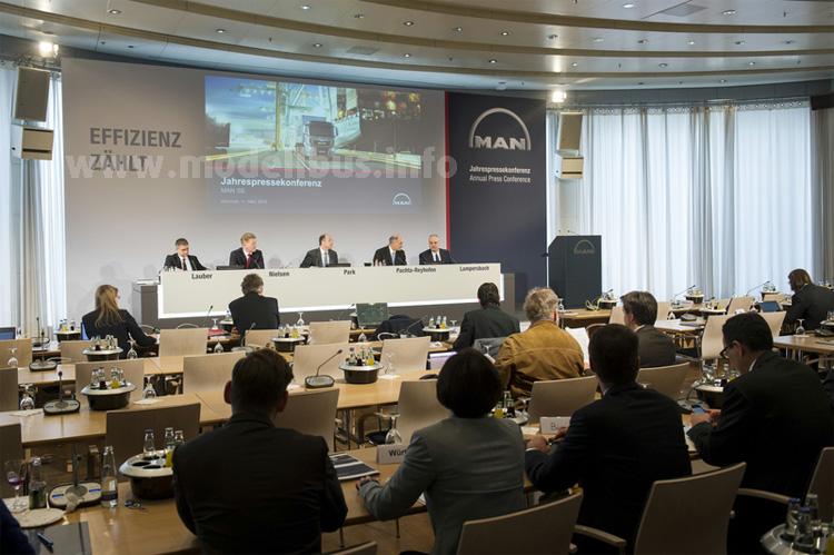 Jahrespressekonferenz: Georg Pachta_Reyhofen (4. von links) am 11. März 2015 in München mit den Zahlen von 2014. 