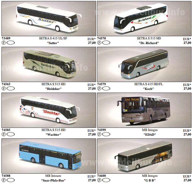 Acht Modellbusse mit Bedruckungsvarianten bekannter Modellbusse liefert AWM im 1. Buspaket aus. 