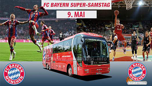Der FC Bayern fährt Fans im MANschaftsbus von einem Spiel zum nächsten Spiel... 