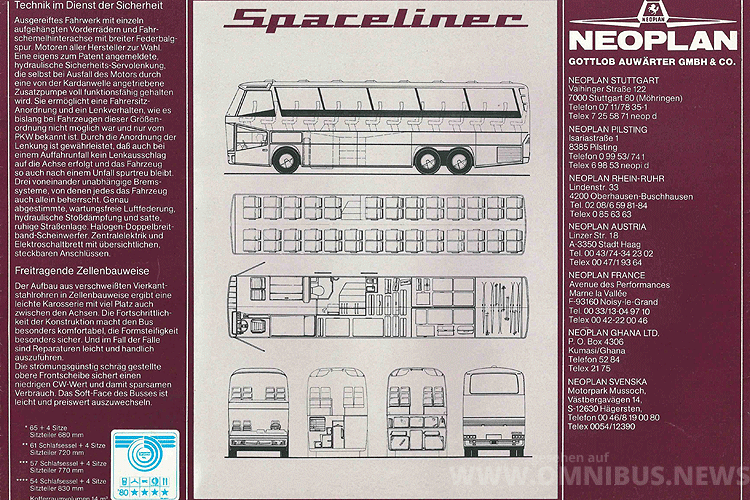 Mit einem Werbeprospekt ging Neoplan 1979 auf die Kunden zu, einen fertigen Spaceliner gab es noch nicht. Grafik: Neoplan