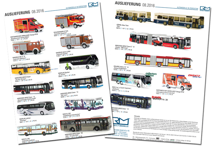 Rietzes Auslieferung 08 enthält Modellbusse. Grafik: Rietze, Fotomontage: omnibus.news